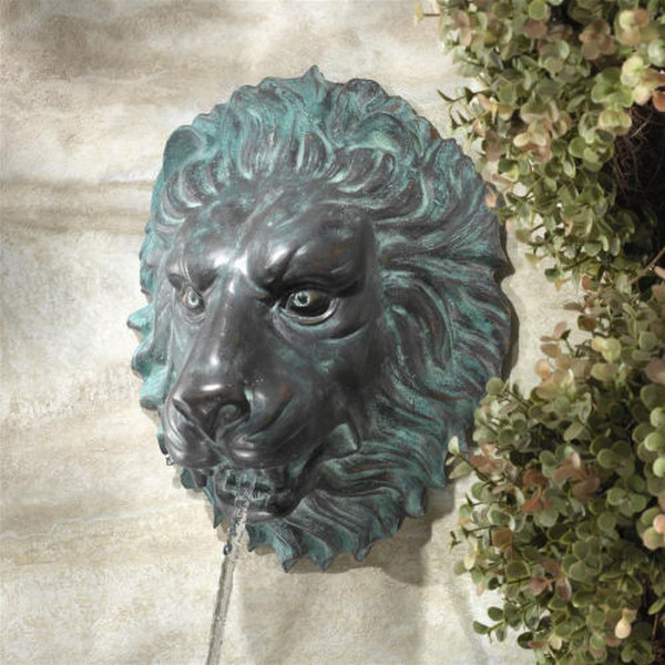 Florentine Lion Head Piped Bronze Garden Wall Mask Sculpture